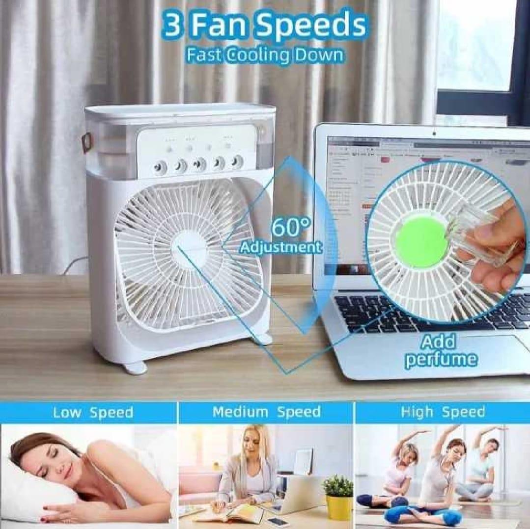 Portable Mist Fan with Humidifier – 3-Speed, LED Light & 600ml Tank