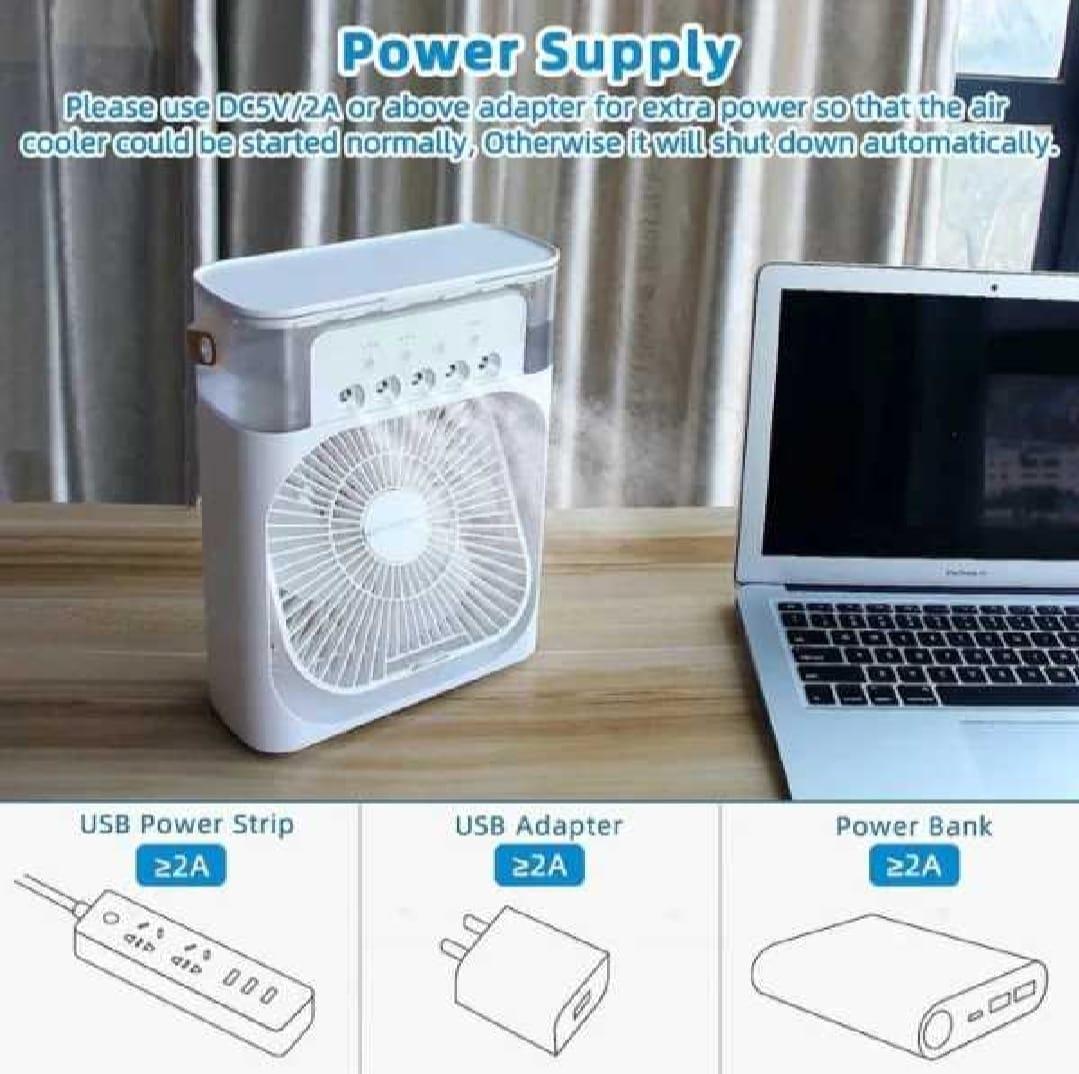 Portable Mist Fan with Humidifier – 3-Speed, LED Light & 600ml Tank